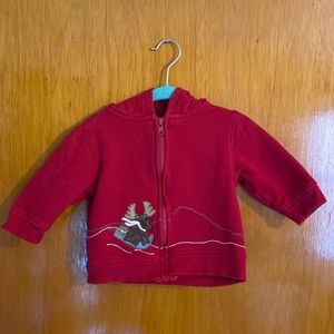 Gymboree Hooded Sweatshirt - Red with Sledding Moose - Size: 6-12M